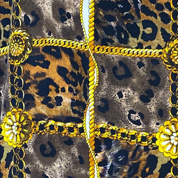 VNTG Patrick 100% Silk Animal Print Black and Gold Sheath Dress Long Sleeves - Picture 4 of 7